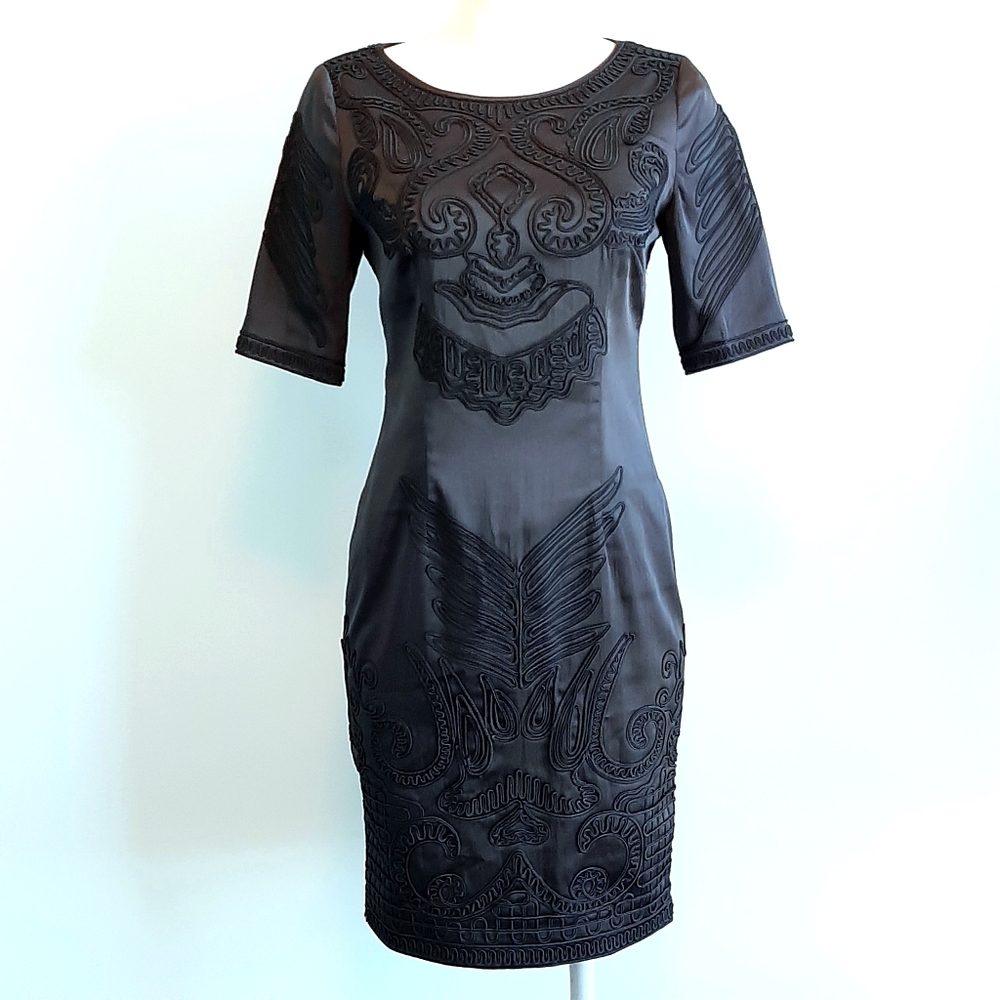 Black satin embroidery dress